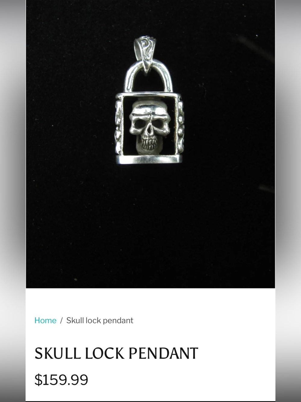 Silver Skull Lock Pendant By Royal Collection